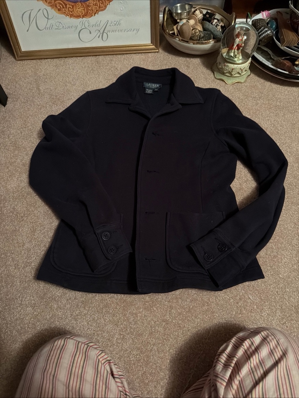 Lauren Ralph Lauren petite small Navy knit jacket with anchor embossed buttons